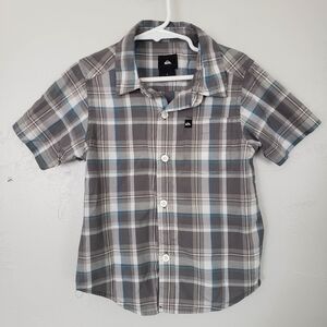 Quiksilver Little Boy 5 Grey Blue Plaid Short Sleeve Button Up Shirt Top Dressy